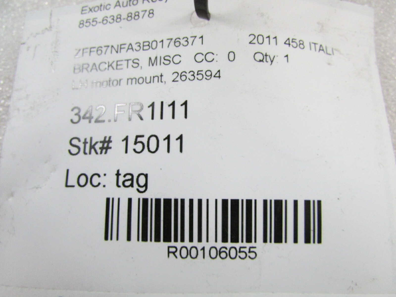Ferrari 458 Italia, LH, Left Motor Mount, Used, P/N 263594