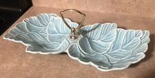 Vintage Ceramic Teal Leaf Tray Made In USA Marked No. 78