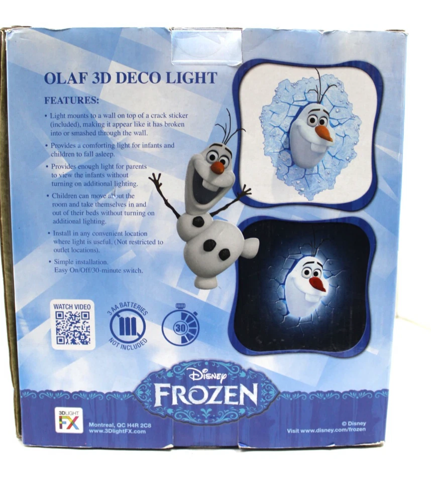 Disney Frozen Olaf LED Dormitorio Pared Noche Luz, Decoración 3D con Pegatina Grieta ¡NUEVO! Foto 4 de 4