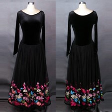 Latin Ballroom Dance Dress Modern Salsa Waltz Standard Long Dress F168 Black