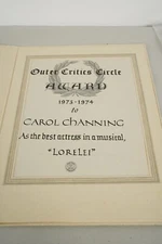 Carol Channing Original Outer Circle Critics Award For Lorelie Theater Legend