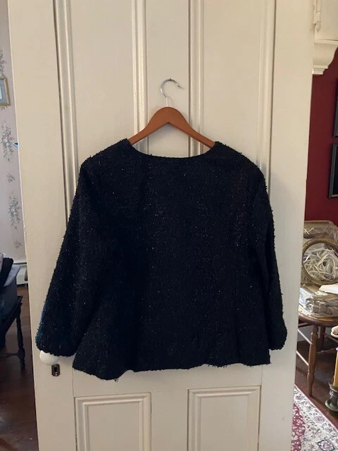 CHANEL Giacca da pranzo Talbots RSVP Plus taglia 16 W lunghezza vita filo scintillante tweed nero