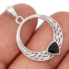 Celtic Moon - Black Onyx - Brazil 925 Sterling Silver Pendants Jewelry CP73443
