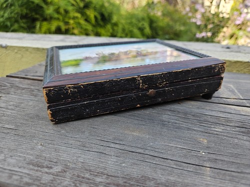 Antique Old Vintage French? Wood Sewing Box Etui Mother of Pearl Thread Winders - Picture 20 of 24