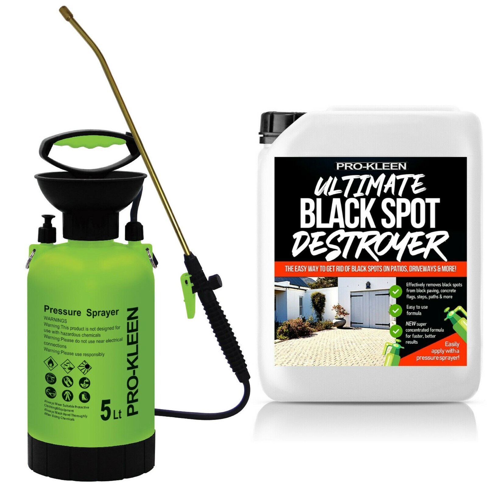 ProKleen Ultimate Black Spot Remover Cleaner 5L & Manual Garden Pump Sprayer 5L