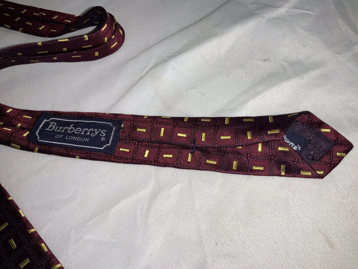 Burberry London Neck Tie Burgundy Yellow Check Silk 3 5/8 Burberry London Neck Tie Burgundy Yellow Check Silk 3 5/8