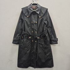 Barbour x Anya Hindmarch Meldola Wax Waterproof Black Rain Trenchcoat UK 10