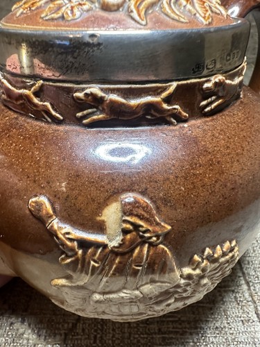 Teiera Doulton Lambeth design raccolta bicolore bordata argento fine XIX secolo - Foto 11 di 11