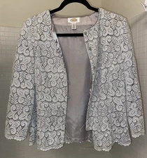 TALBOTS SILVER LACE EVENING SPECIAL OCC JACKET ELEGANT FEMININE LINED Size 8