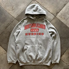 VTG 90s Northern Illinois NIU Huskies Hoodie Sweatshirt Mens L Gray Cadre