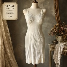 Vintage Texsheen Ivory Nylon Slip Lace Cup Chiffon Trim Scallop Hem Size 34