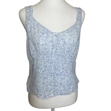 Sienna Sky Blue White Floral Smocked Back Sleeveless Blouse XL Sweetheart Y2K