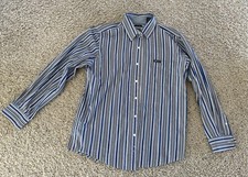 Men's Medium Long Sleeve Button Up Dress Shirt Blue & White Striped By Chaps