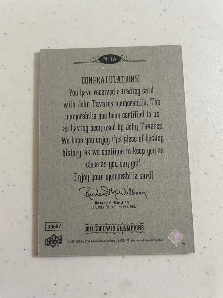 2011 UD Goodwin Champions Authentic Memorabilia John Tavares #M-TA Jersey - Image 2 of 2