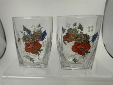 2 Vintage 4 oz Floral Pattern Shot Juice Glasses
