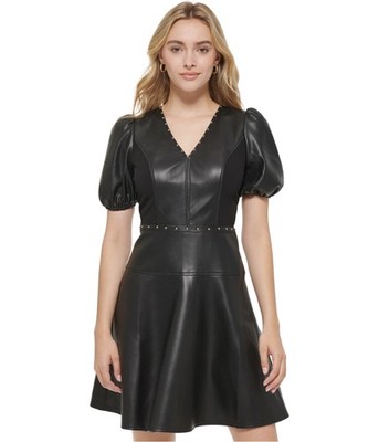 Karl Lagerfeld Womens Studded Neck Mini Dress, black, 10