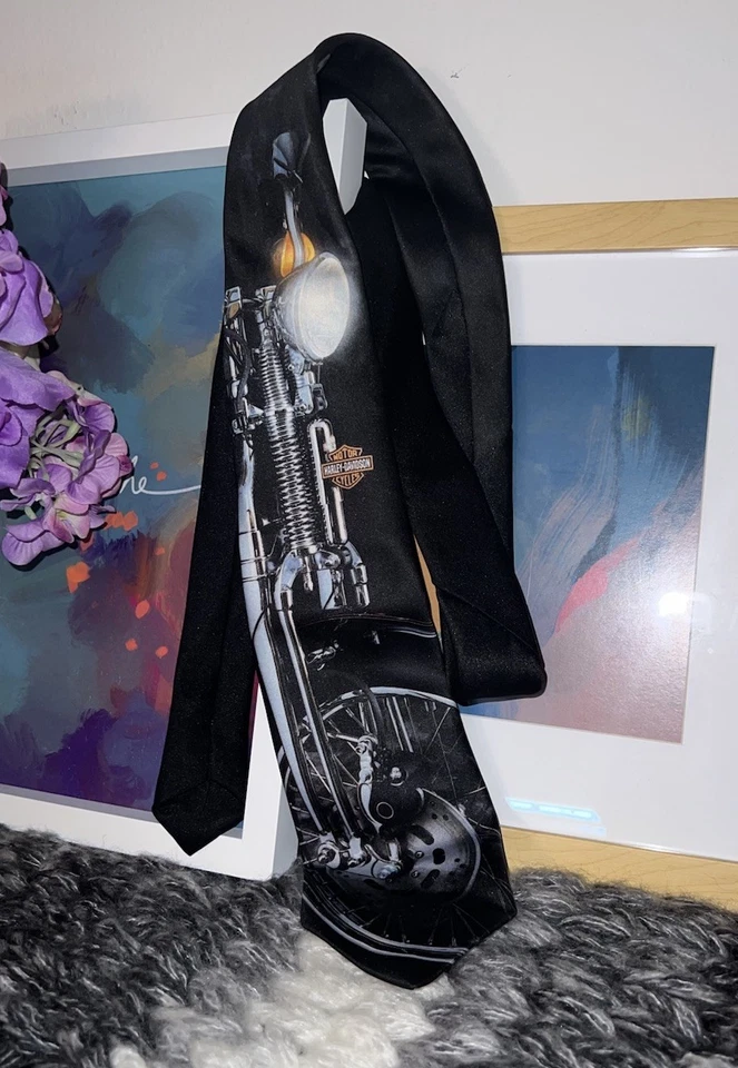 Corbata Harley Davidson de Ralph Marlin negra con logotipo estampado gráfico vintage EE. UU.  Foto 2 de 4