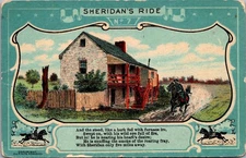 SHERIDAN'S RIDE And the Steed SOLDIER near FARMHOUSE military ART Postcard