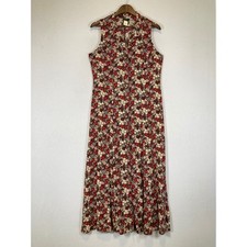 Vintage 90s Teddi Dresses Womens 14 Red Floral Button Front Rayon Maxi Dress