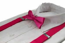 Boys Hot Pink Matching Bow Tie  Suspender Set Kids Unisex Dress Up Wedding