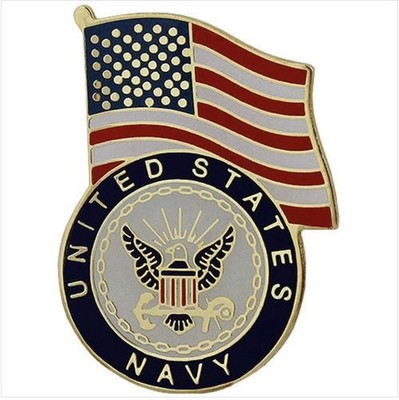 GENUINE U.S. NAVY LAPEL PIN: UNITED STATES FLAG WITH NAVY EMBLEM