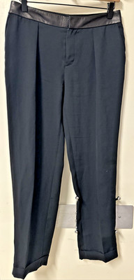 Rag & Bone Women Size 0 Pleated Leather Waist Skinny Cropped Dress Pants Black