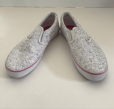 VANS Classic Slip-On Sparkle Glitter White Shoes Girls size 7