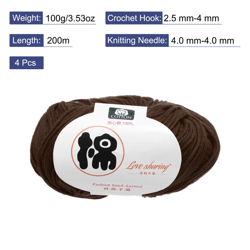 Cotton Yarn,Soft Knitting Yarn -4 Skeins/4×218yards/4×4.54oz/Brown Foto 2 de 4