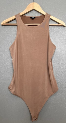 #ad Express Body Contour Bodysuit Women’s M Sleeveless Tank Thong Snap Beige Stretch $21.59