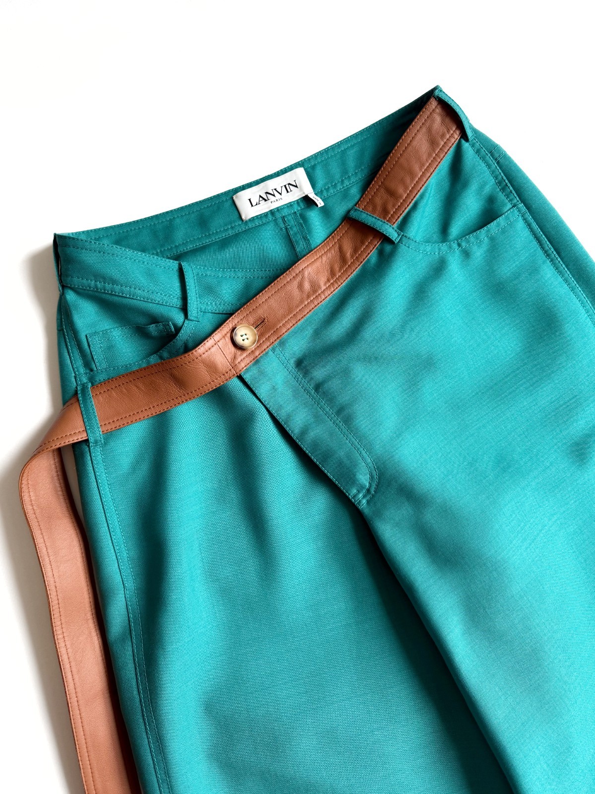 Women's Lanvin Mohair Wool Wide Pants With Leather Belt Sz40 US 10 L image 2