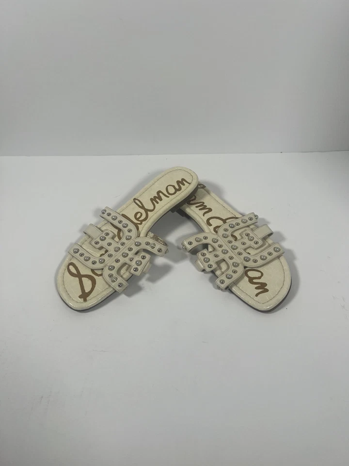 Sam Edelman Bay 2 Pearl Stud Sandal Size 10 Slip On Slides Flat Leather Open Toe - Image 4 of 4