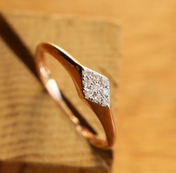 9ct Solid Rose Gold Diamond Cluster Ring Square S… - image 1