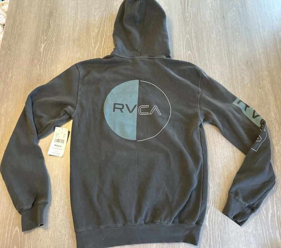 Pulôver masculino RVCA divide lã com capuz em pirata divide preto tamanho pequeno novo com etiquetas - Imagem 2 de 4