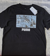 PUMA Black Graphic Logo Crew Neck T-Shirt Cotton Jersey Short Sleeve Men's M