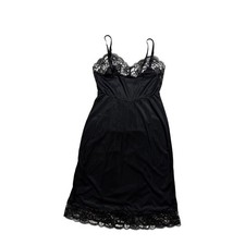 Black Lace Trim Satin Slip Dress Chemise Nightgown Lingerie Size M Y2K