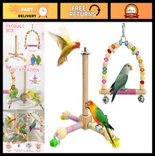 2 Pcs Bird Toys with 9" Perch  7.8" Swing, Wooden Cage Accessories for Parrots