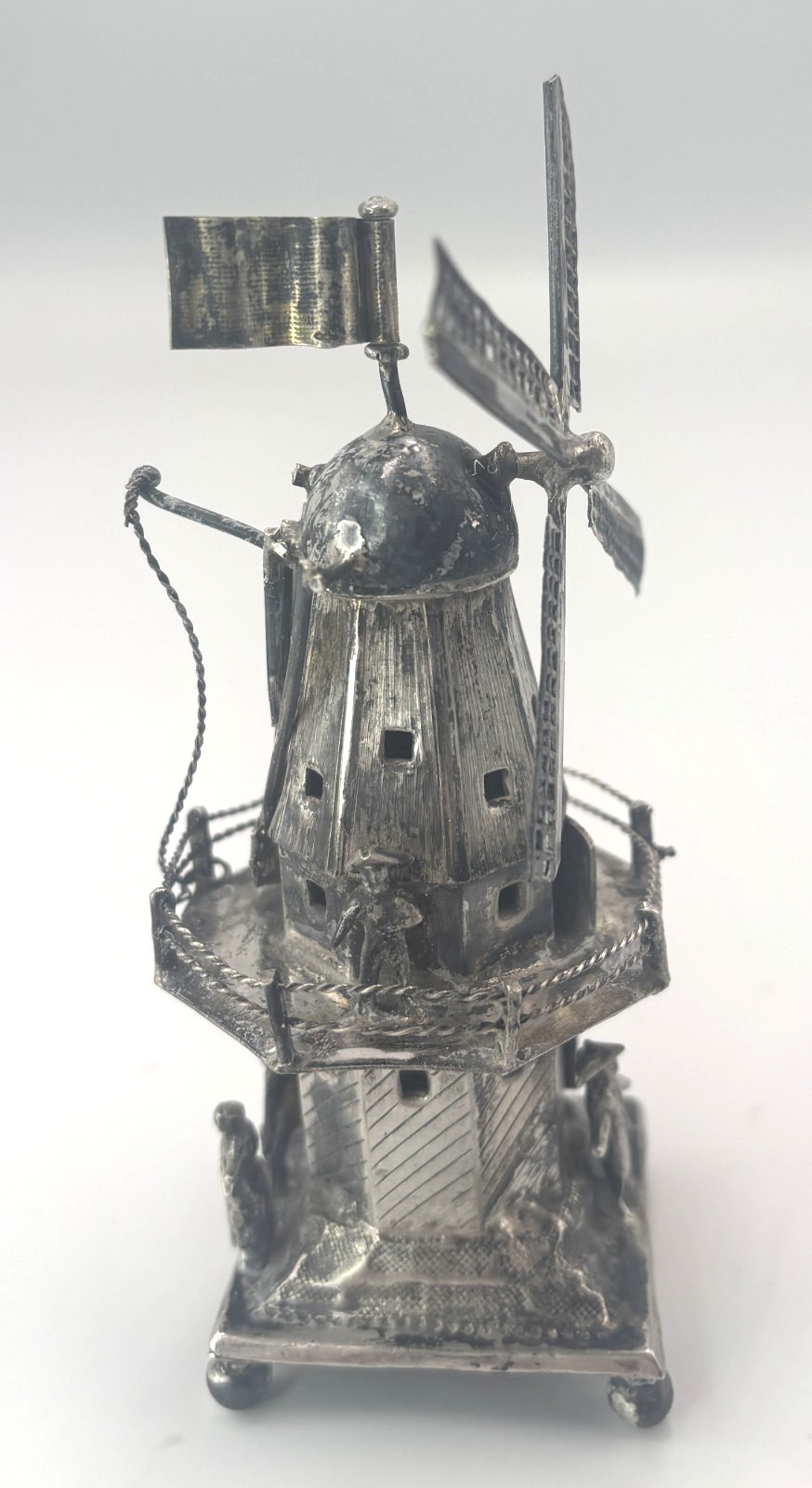 Antique Dutch .833 Silver Small Miniature Windmill Figurine 5" (12.7cm) 95g