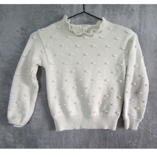 Crewcuts by J Crew White Textured Dot Mock Neck Sweater Girls Size S 6-7 Cotton