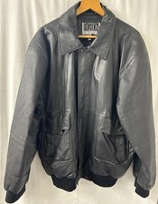 Vintage Black Leather Bomber Jacket Men’s L Oversized Aviator Style