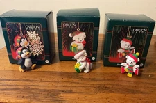3 CARLTON CARDS Christmas Ornaments HOLIDAY SPARKLE GIFT BEARER JUMP FOR JOY New