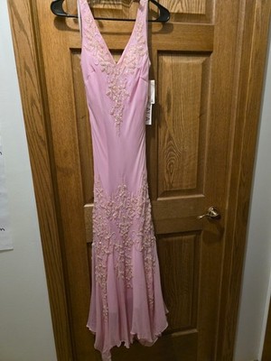 NWT SCALA Beeta Grover 100% Silk Beaded Evening Gown Pink 7/8 $260 Vintage