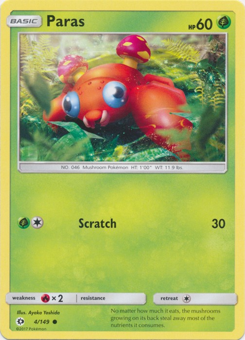 Paras - 4/149 - Common (Lp) Sun and Moon Base Set - Grass Pokémon