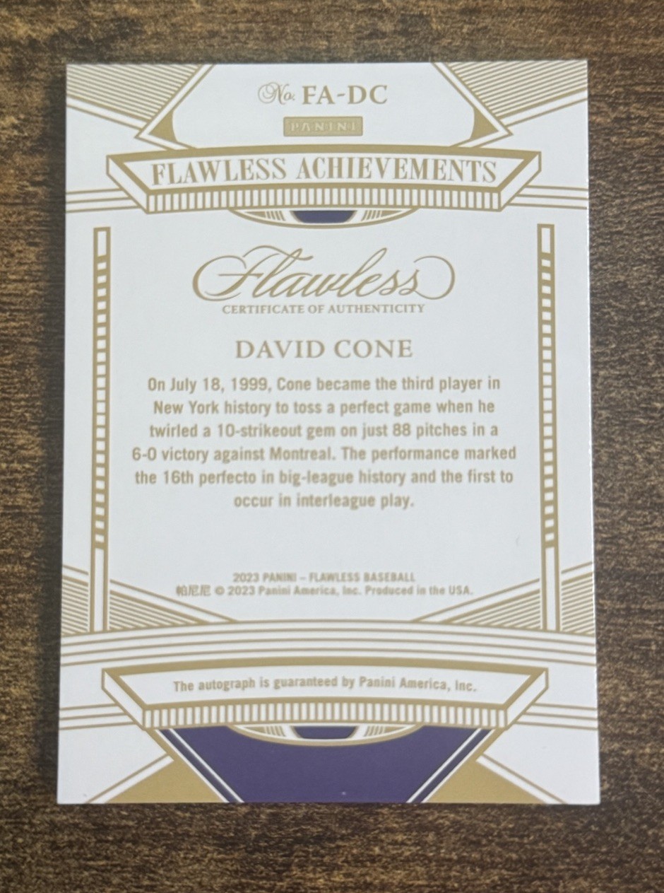 2023 Flawless Achievements David Cone Sapphire Auto /15 FOP Yankees 1/1 Rare SSP view 2