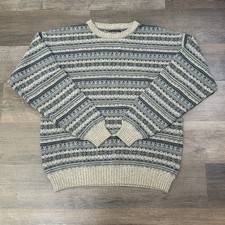 Vtg Roundtree & Yorke Mens M Cotton Blend Geometric Sweater Made in USA Crewneck