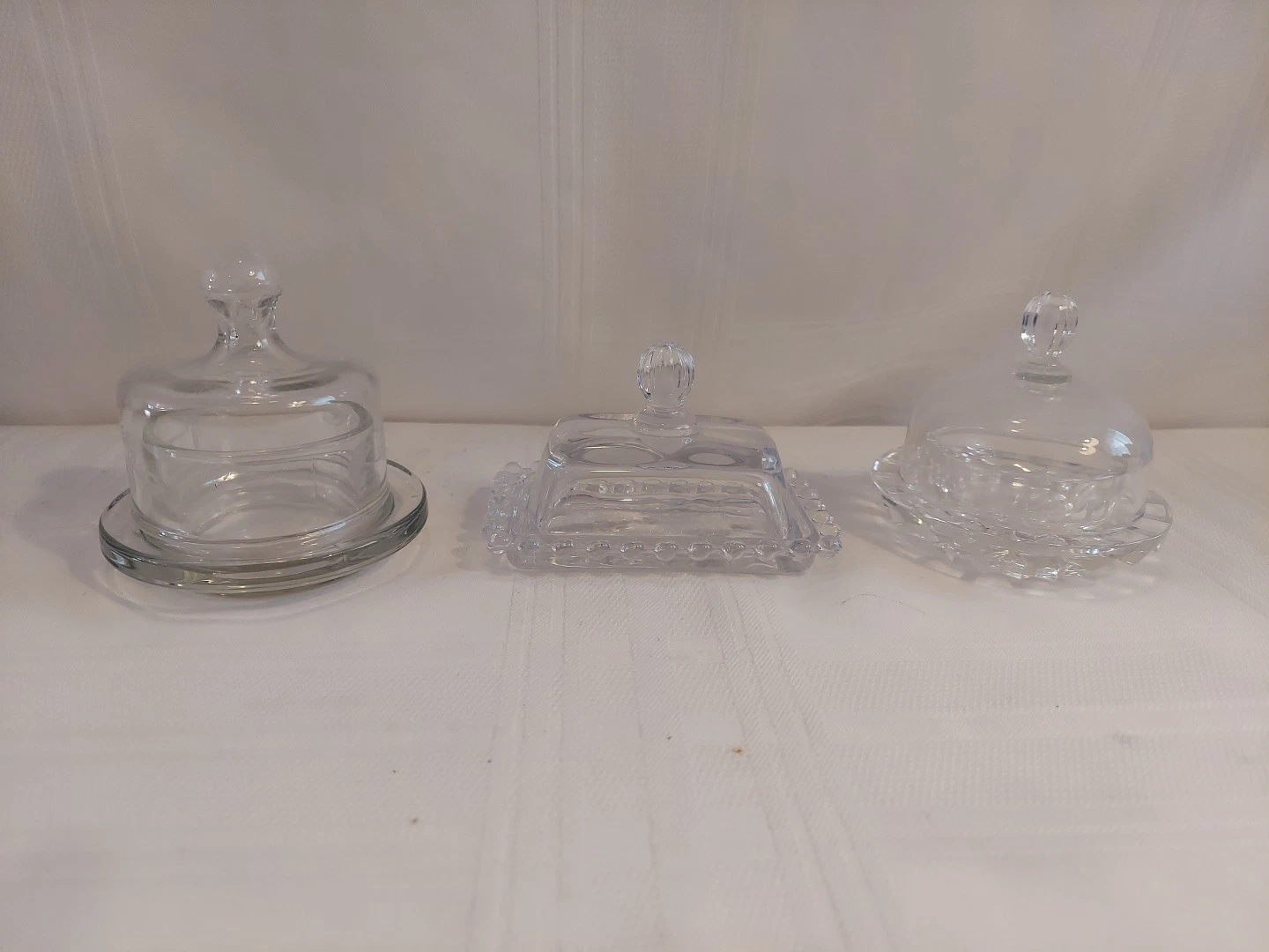 3 Small Vntg Butter Dishes Mikasa Salina, Princess House, Imperial Candlewick U5