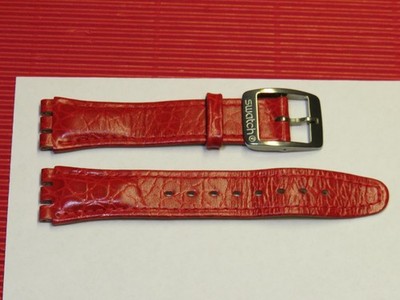 2nd HAND : ORIGINAL Swatch LEDER Armband 17 mm ROT mit IRONY Metall Schließe