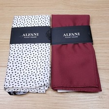 ALFANI Mens Pocket Square White Pattern Red Maroon Burgundy Textured Set of 2