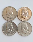 Lot of 4 Silver Half Dollars Franklin  1949  90% Silver Coins