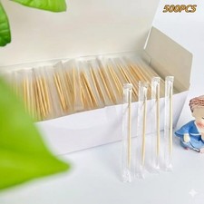 New 500 Individually Packaged Wooden, Double-Ended Bamboo Toothpicks Teeth Clean