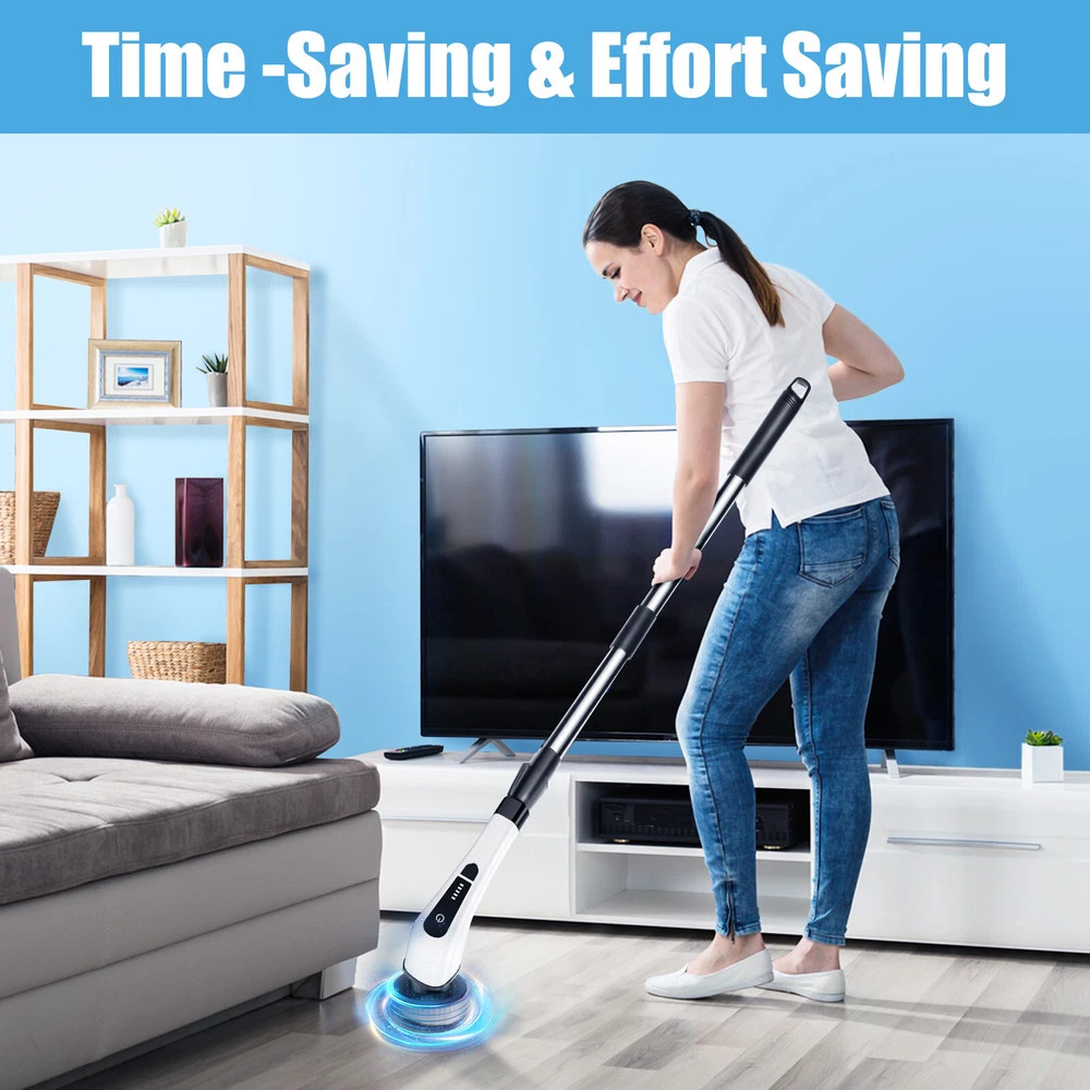 Electric Spin Scrubber Cordless Cleaning Brush 8 Heads Adjustable Long Handle